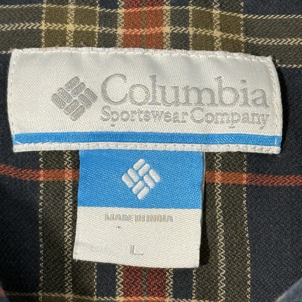 Columbia Mens Button Down Shirt L Navy Plaid Long Sleeve Stretch Cotton Casual - Picture 4 of 7